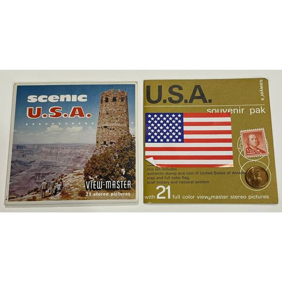 View-Master Scenic USA 3 reel packet/booklet A996 - flag stamp penny - Picture 1 of 9